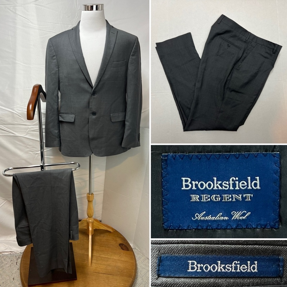 Brooksfield Regent Gray Australian Wool 2-Button 42R Blazer 36x32 Pants Suit